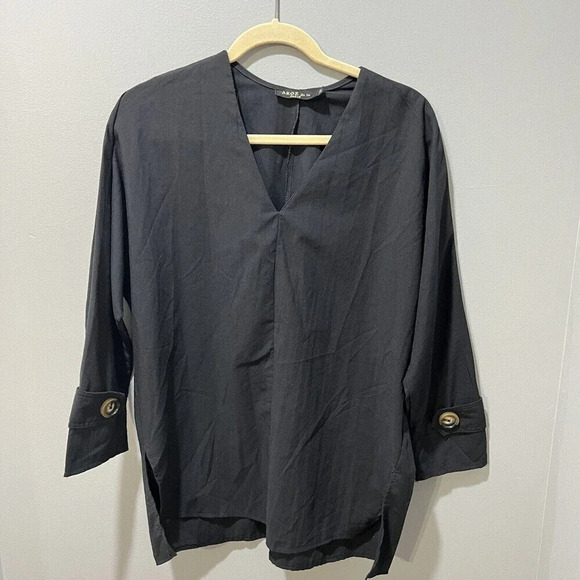 Akoz De Toi Womens Black Lagenlook Tunic Top S Relaxed Boho Cotton Blend Paris - Picture 1 of 7